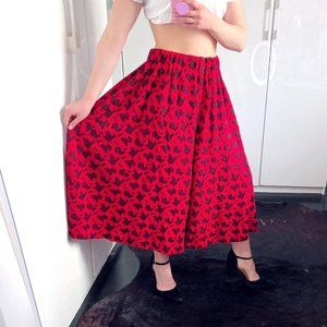 CULOTTES Women’s Fine Knit Fabric High Waisted Graphic Pattern Black Red sz M